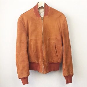 VTG 50s Burnt Orange Suede Leather Bomber Jacket
